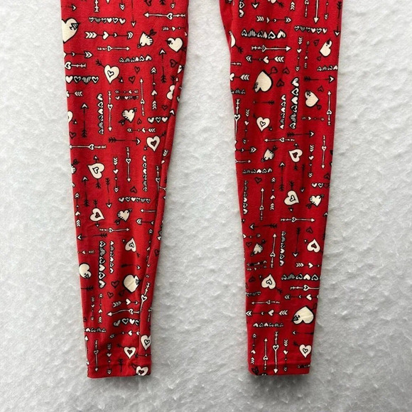 LulaRoe Leggings Women's Sz OS Red Hearts Print Mid Rise Wide Waistband Stretch - Picture 7 of 12